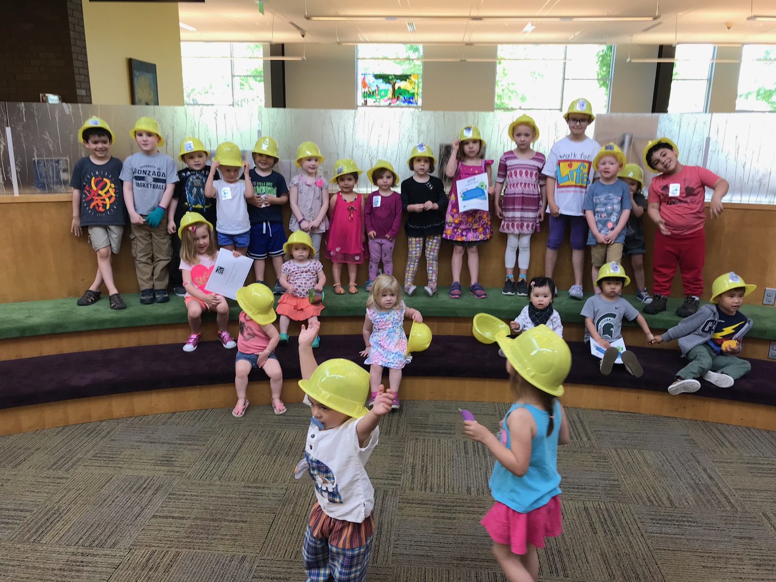 Children with hard hats on